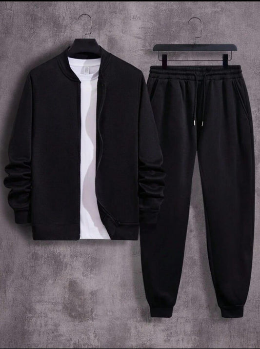 Men's Black Tracksuit Set | Streetwear Black Tracksuit | Fleece Black Tracksuit Set