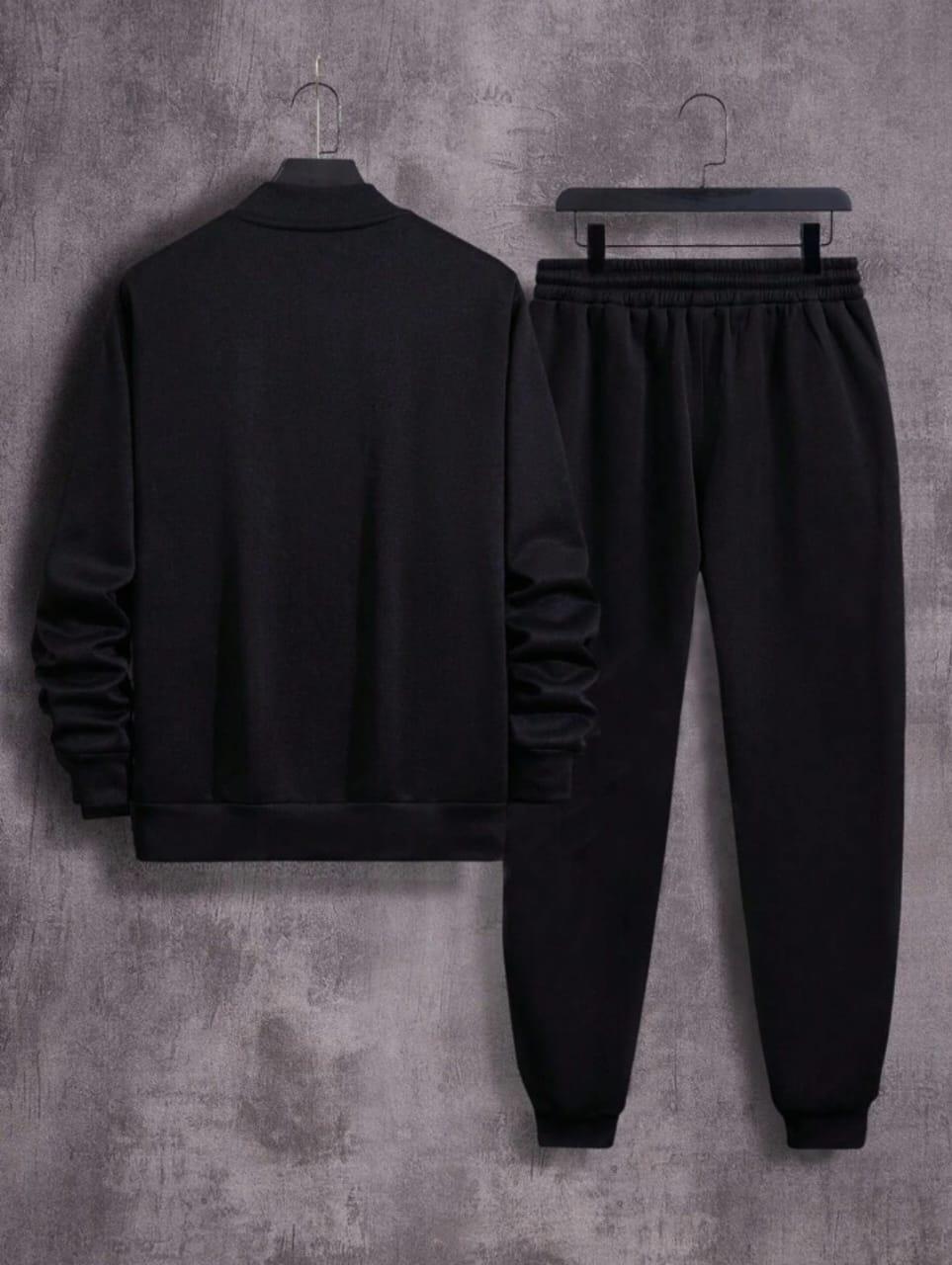 Men's Black Tracksuit Set | Streetwear Black Tracksuit | Fleece Black Tracksuit Set