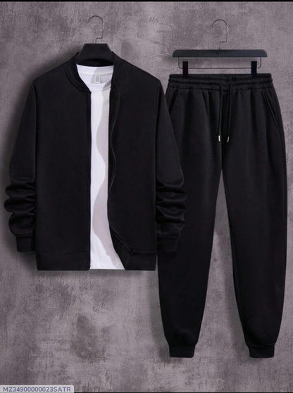 Men's Black Tracksuit Set | Streetwear Black Tracksuit | Fleece Black Tracksuit Set